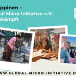 Collage mit Fotos vom Projektstandort Philippinen: Müllsammlerin, Beratungen, Team-Besuch und einfache Wohnverhältnisse.